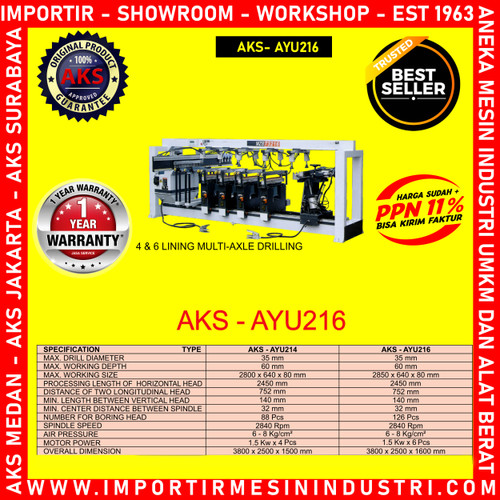 Mesin Wood Drilling Multi-Axle 6 Lapis 2450 mm AKS - AYU216