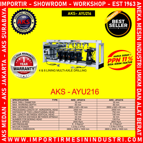 Mesin Bor Kayu 6 Lapis 2450 mm Wood Drilling Multi-Axle AKS - AYU216