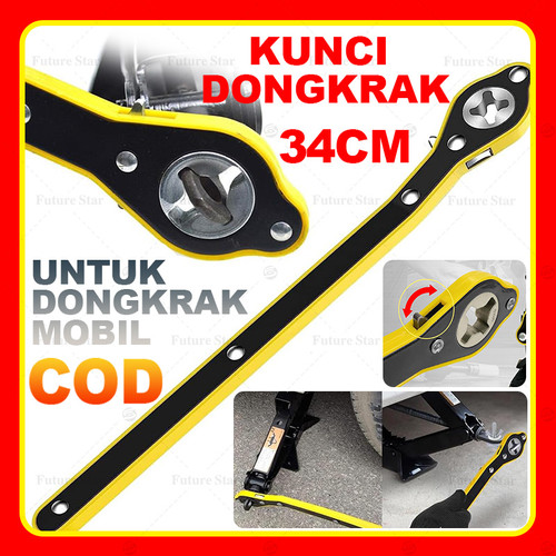 Kunci Pas Dongkrak Mobil / Universal Ratchet Car Jack Wrench Rocker Jembatan Repair Tools 340mm Panjang for Scissor Jackstand, Forward and Reversal Knob Design