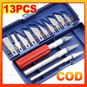 13 in 1 Pisau Ukir Seni Hobby Cutter Metal Handle Exacto Knife Blades Set 8/14 isi Kit SK5 Carbon Steel Precision Carving for Art, Craft, Hobby, Scrapbooking, Stencil,Sharp Precise Cutting Pisau Bonsai Sayat Ukir