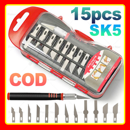 Pisau Ukir Seni Hobby Cutter Metal Handle Exacto Knife Blades Set 8/14 isi Kit SK5 Carbon Steel Precision Carving for Art, Craft, Hobby, Scrapbooking, Stencil,Sharp Precise Cutting Pisau Bonsai Sayat Ukir