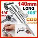 Mata Bor Siku Drill Extension Obeng L Shape Panjang Angle 1/4 Hex Bit Socket Kit Ekstensi Set 105 Degree Right Angle Drill Adapter Power Drill Screwdriver Attachment Long 55mm 140mm
