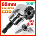 Mata Bor Siku Drill Extension Obeng L Shape Panjang Angle 1/4 Hex Bit Socket Kit Ekstensi Set 105 Degree Right Angle Drill Adapter Power Drill Screwdriver Attachment Long 140mm 55mm
