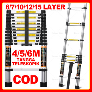 Tangga Lipat Aluminium Teleskopik 4.4 M 5.2M 6.2M Single Double Telescopic Ladder Portable 5 Meter Portabel Alat Re novasi Rumah 6/7/10/12/15 layer