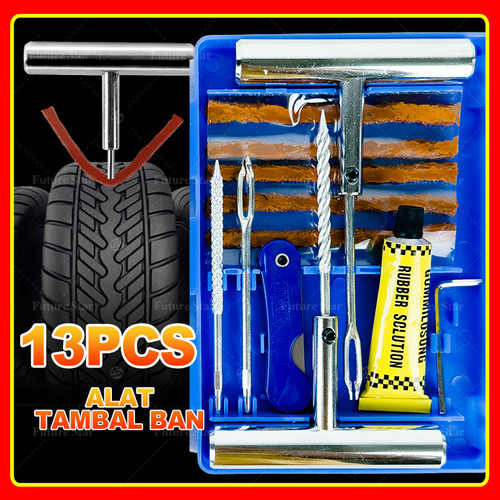 Alat Tambal Ban Tubles Tubeless13pcs 9pcs Bocot Motor Mobil Tire Plug Kit,Tire Repair Tackle Kit Gagang Besi Metal 1 Set Stainless Heavy Duty For Cars,Trucks,Motorcycles,ATV,SUV,RV