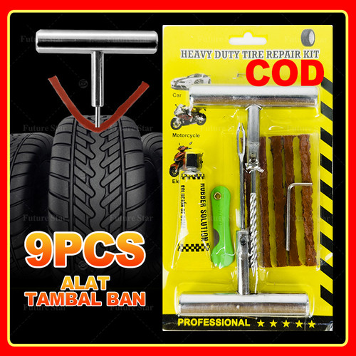 Alat Tambal Ban Tubles Tubeless 9pcs 13pcs Bocot Motor Mobil Tire Plug Kit,Tire Repair Tackle Kit Gagang Besi Metal 1 Set Stainless Heavy Duty For Cars,Trucks,Motorcycles,ATV,SUV,RV