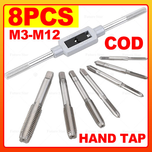 Set Hand Tap Die Senai 8PCS Alat Metrik Pembuat Drat Derat Baut HSS Metric Ajustable Handtap Wrench Set M3 M4 M5 M6 M8 M10 M12 M3-M12 Metric Screw Treading Tool For Metal Aluminum Plastic Wood