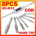 Set Hand Tap Die Senai 8PCS Alat Metrik Pembuat Drat Derat Baut HSS Metric Ajustable Handtap Wrench Set M3 M4 M5 M6 M8 M10 M12 M3-M12 Metric Screw Treading Tool For Metal Aluminum Plastic Wood