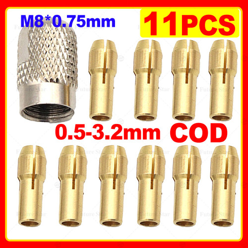 Best Quality Chuck Mata Kepala Bor Mini  Drill Brass Golden Collet 11pcs Set Shaft For Dremel Rotary Tool 0.5/0.8/1.0/1.2/1.6/1.8/2.0/2.2/2.4/3.0/3.2mm Power - 11pcs