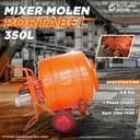 Mixer Molen Dorong Mesin Pengaduk Semen Concrete Portable 350 Liter 2.8KW 1 Phase 220V