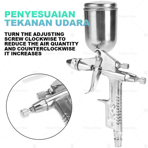 Pistol Semprot Mobil K3 150ML 0.5Mm Nosel Dinding Semprotan Sikat Udara Spray Gun Alat Semprot Portabel Gravitasi Cat Tabung Atas Mini Airbrush Air Brush Paint Alloy Painting Sprayer Tool for Cars & House DIY Painting