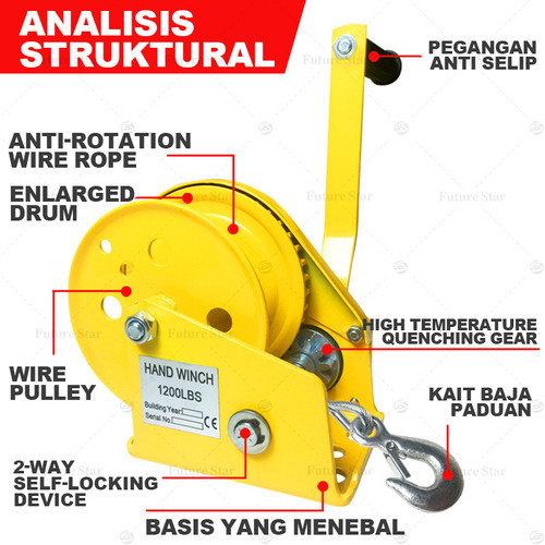 800lbs 1200lbs Boat Crank Winch / Wire Rope Hand Winch Katrol Mini Manual Kualitas Tinggi 8M Adjustable Boat Trailer Cable, Steel Cable Heavy Duty Rope Crank for Trailer, Boat or ATV Towing
