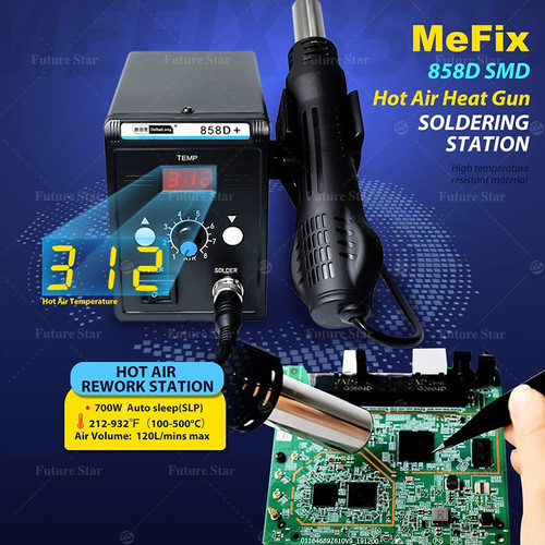 Hot Air Solder Blower 858D Phone Repair 2 In 1 Digital Display ESD Gun Soldering Station Welding Solder Uap Blower Alat Las Original Untuk IC SMD Desoldering Tools 858D+ 220V Rework Soldering Station with Temperature Control, Adjustable Air Volume