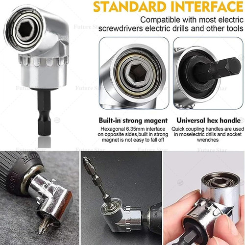 Mata Bor Siku Drill Extension Obeng L Shape Panjang Angle 1/4 Hex Bit Socket Kit Ekstensi Set 105 Degree Right Angle Drill Adapter Power Drill Screwdriver Attachment Long 140mm 55mm