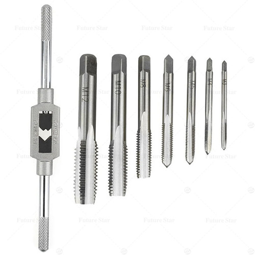 Set Hand Tap Die Senai 8PCS Alat Metrik Pembuat Drat Derat Baut HSS Metric Ajustable Handtap Wrench Set M3 M4 M5 M6 M8 M10 M12 M3-M12 Metric Screw Treading Tool For Metal Aluminum Plastic Wood