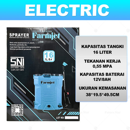 SNI Merek Farmjet Guarantee Original Sprayer Elektrik Tangki 16 Liter Alat Semprot Tangki Semprotan Tanaman Hama Padi Otomatis Air Pressure Multi Manual Sprayer  2 In 1 Electric