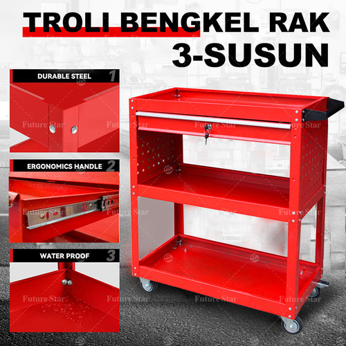 Troli Bengkel Rak 3 Susun Perkakas Trolly Trolley Kabinet Multi-fungsi Perkakas Untuk Rumah Peralatan Penyimpanan Alat Bengkel Mobil Alat Perangkat Keras Troli Kotak Peralatan Tipe Lac Tiga Lapis Dengan Laci Merah Biru