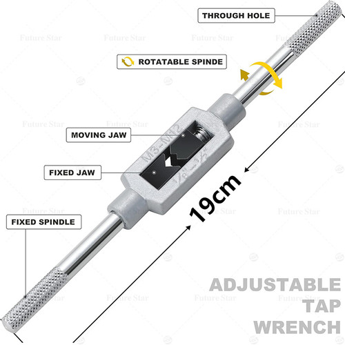 Set Hand Tap Die Senai 8PCS Alat Metrik Pembuat Drat Derat Baut HSS Metric Ajustable Handtap Wrench Set M3 M4 M5 M6 M8 M10 M12 M3-M12 Metric Screw Treading Tool For Metal Aluminum Plastic Wood