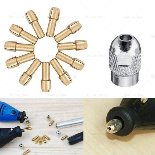 Best Quality Chuck Mata Kepala Bor Mini  Drill Brass Golden Collet 11pcs Set Shaft For Dremel Rotary Tool 0.5/0.8/1.0/1.2/1.6/1.8/2.0/2.2/2.4/3.0/3.2mm Power - 11pcs