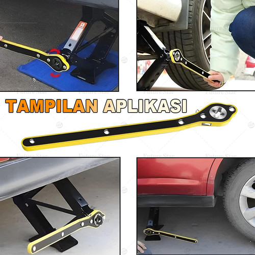 Kunci Pas Dongkrak Mobil / Universal Ratchet Car Jack Wrench Rocker Jembatan Repair Tools 340mm Panjang for Scissor Jackstand, Forward and Reversal Knob Design