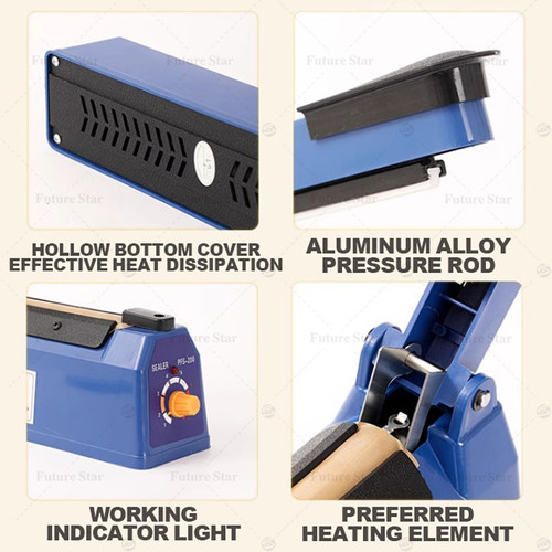 Impulse Heat Sealer / Mesin Penyegel Alat Press Perekat Plastik 20cm 30cm 200mm 300mm Manual Bags Sealer Heat Sealing Machine for Plastic Bags PE PP Bags with Extra Replace Element Grip