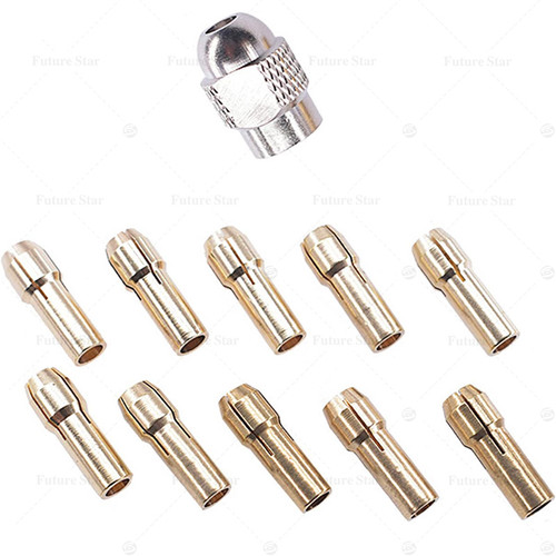 Best Quality Chuck Mata Kepala Bor Mini  Drill Brass Golden Collet 11pcs Set Shaft For Dremel Rotary Tool 0.5/0.8/1.0/1.2/1.6/1.8/2.0/2.2/2.4/3.0/3.2mm Power - 11pcs