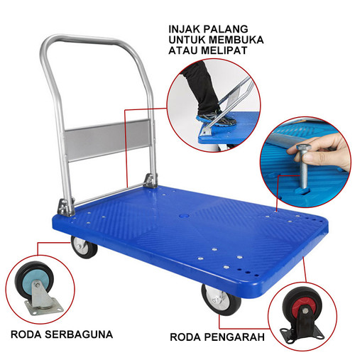 Troli Lipat Barang Roda Dorong Handtruck Angkut Troley Beban Hand Truck Folding Platform Cart Flatbed  Dolly Gerobak Warehouse Transport Groceries Heavy Duty Utility Storage
