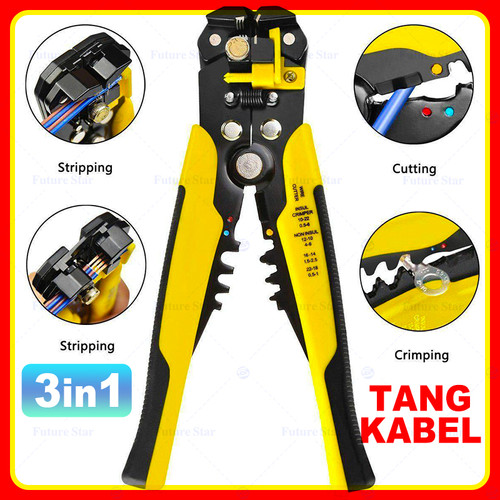 Tang Potong Kupas Kabel Wire Stripper 3in1 0.2-6.0㎡ 8" Inch Self-Adjusting Heavy Duty Adjustable Automatic 10-24 AWG Standard Wire Cutter For Electrical Cable Cutting Stripping Crimping Tool Metal Alat Perkakas Multifungsi