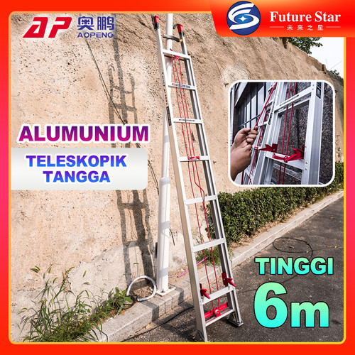 Tangga Lipat Tangga Teleskopik Tangga 6 meter Telescopic Telescoping Alumunium Extension Ladder Straight 14.1kg Multi-Purpose Collapsible Ladder For RV Attic Home Folding Outdoor Work Indoor Daily Use At Home Portabel Rumah Multifungsi