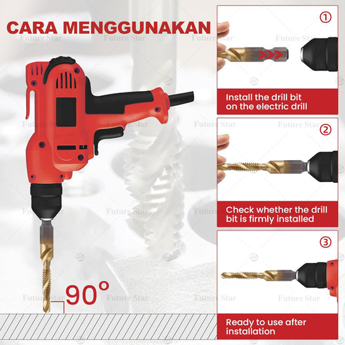 Mata Bor Pembuat Ulir 6PCS Titanium Combination Drill and Tap Bit Set Metric M3-M10 HSS Screw Tapping Bits Twist Spiral Tapper Baut For Drilling Tapping Deburring Center Punch Tool 1/4" Hex Shank 3 Functions in 1