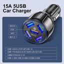 BK-355 Charger Mobil USB 5 Port QC 3.0 Car Lighter Slot 1.8A 15A Hitam