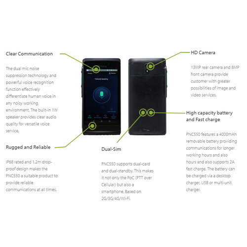Hytera PNC550 HT POC 4G IP68 Wifi Bluetooth NFC GPS 5 In Network Radio