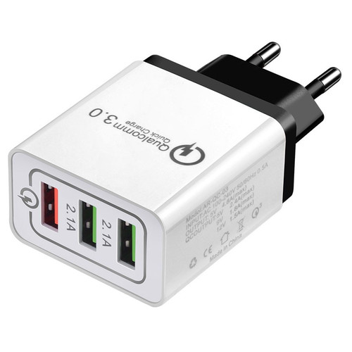 Adaptor Charger USB 3 Port Qualcomm QC 2.4A Adapter Cajer Kepala QAC