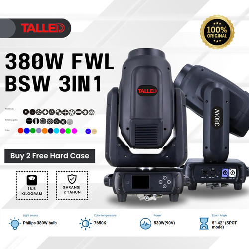 MOVING BSW 380W BEAM SPOT WASH (3IN1) MOVING HEAD LIGHT TALLED