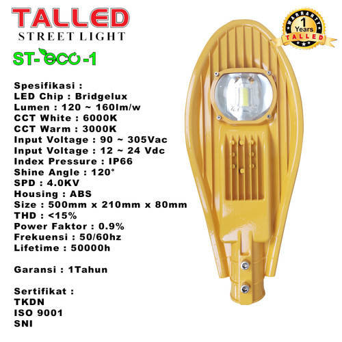 LAMPU JALAN PJU TALLED ECO LED CHIP BRIDGELUX 10W 20W 30W 40W 50W