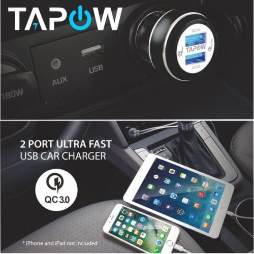 CAR CHARGER 2PORT USB QUICK CHARGING 3.0 TAPOW AUFC017-SLV