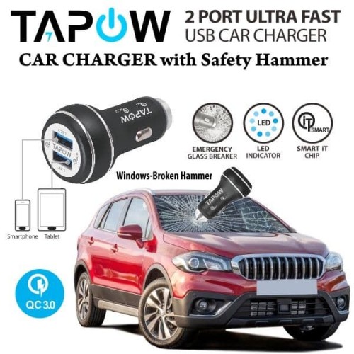 CAR CHARGER 2PORT USB QUICK CHARGING 3.0 TAPOW AUFC017-BLU