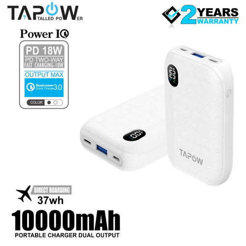 POWERBANK MINI 10000MAH PD 18W QC 3.0 QUICK CHARGING TAPOW TP02-WHT
