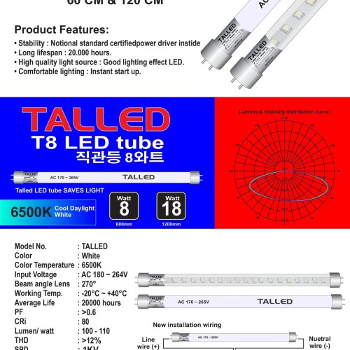 LAMPU TL TUBE LED T8 TALLED 1 BOX ISI 30PCS 18W