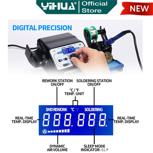 Yihua 938BD+-I Blower Solder Uap Hot Air Gun 2 IN 1 Solder Station ORI