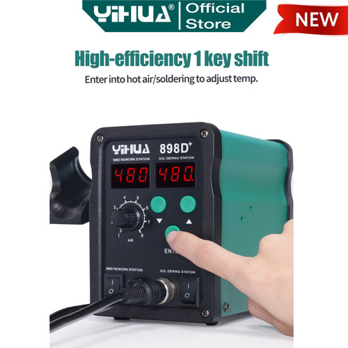 Yihua 898D+ Soldering Station 2 IN 1 SMD Rework Solder Uap Hot Air Gun