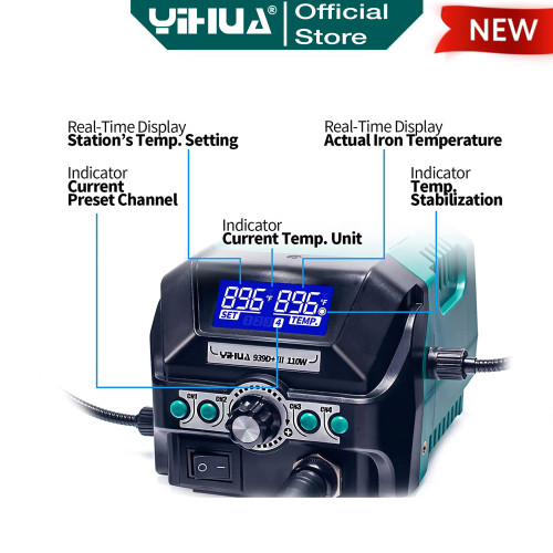 Yihua 939D+ III Robot Solder Station Kaca Pembesar LED Penjepit 4 IN 1