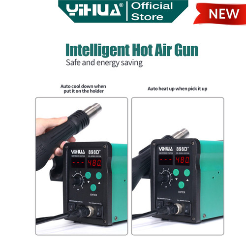 Yihua 898D+ Soldering Station 2 IN 1 SMD Rework Solder Uap Hot Air Gun