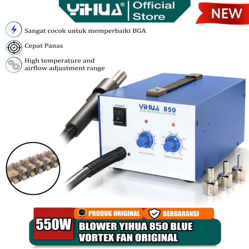 Yihua 850 Blower Solder Uap Station Analog Hot Air Blue Vortex Fan ORI