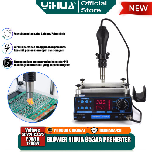 Yihua 853AA Blower Uap Hot Air Gun SMD Rework 2 IN 1 Preheater Preheat