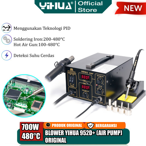 Yihua 952D+ Blower Uap Hot Air Pump 2 IN 1 Solder Station Digital ORI