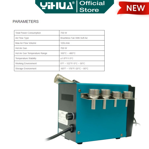 Yihua 959D-II Blower Solder Uap SMD Rework Station Hot Gun 959D II ORI