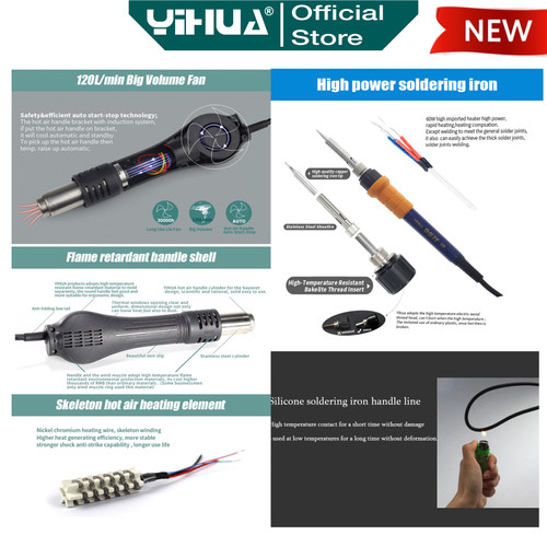 Yihua 853D Blower Solder Uap 3 IN1 Soldering Station Power Supplay 5A