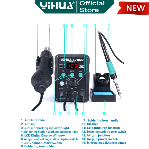 Yihua 8786D Blower Solder Uap Rework 2 IN 1 Soldering Station Original