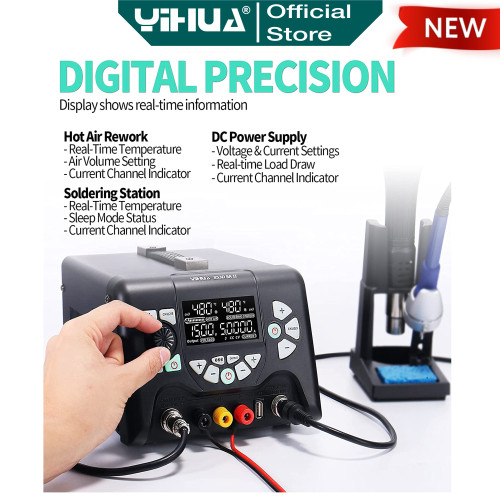 Yihua 853D 5A-II Blower Uap 3 IN 1 Solder Station Power Supply 5A 30V